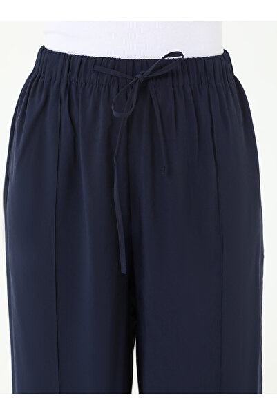 Refka Modal Trousers with Rib Detail and Pockets - Navy Blue - Refka