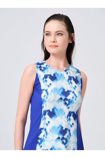 ALFASA Costum de baie cu mâneci zero cu model în față - Saks Blue - Alfasa