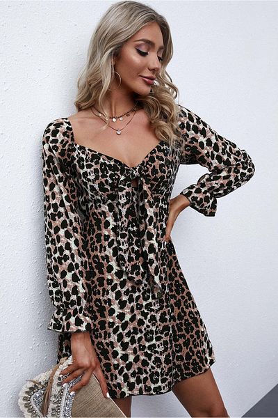 WildFashion Casual dress made of lightweight material with leopard print S554-99