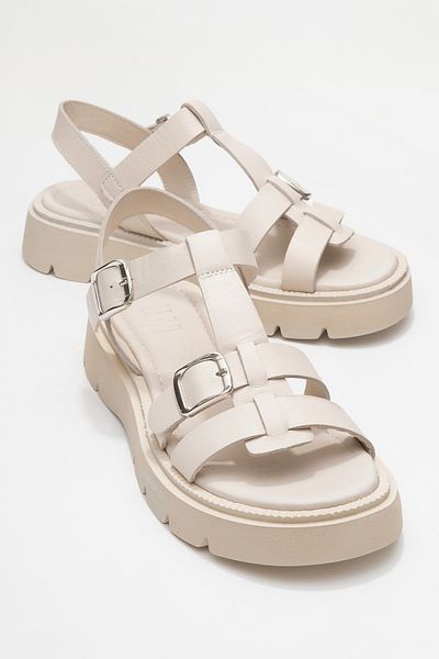 LuviShoes Melvin Ecru Genuine Leather Women's Sandals