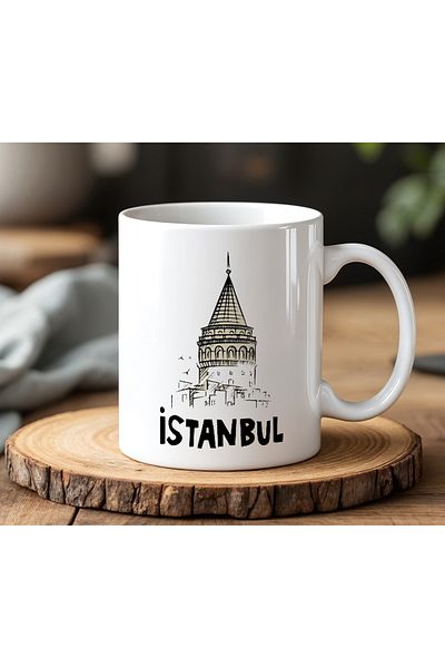 BB TRADE Istanbul Designed White Ceramic Printed Mug Cup 330ml