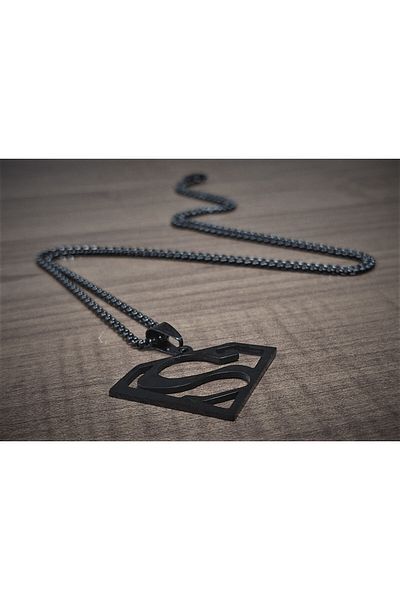voyageaccessory Black Color Stainless Steel Superman Necklace /60 cm Chain