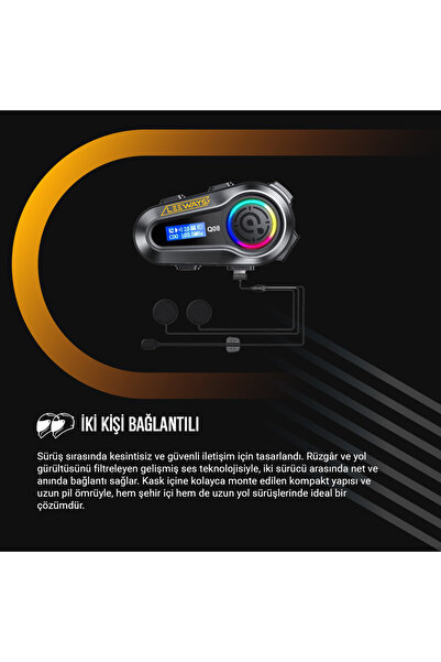 leeways Q08 5.3 Uyumlu Motosiklet Kask Kulaklık Intercom Işıklı Motorsiklet Interkom