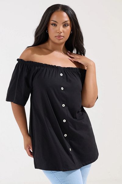 Stil Diva Plus Size Off Shoulder Button Detail Strapless Blouse 322704