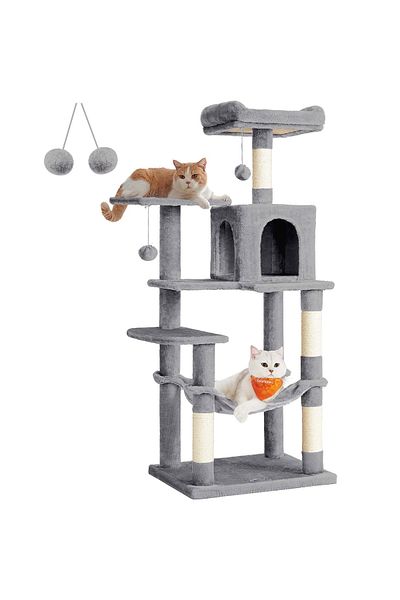 feandrea Cat Play Set, Tree Type, 1 Hammock and Hideout, 55x45x143cm, Gray