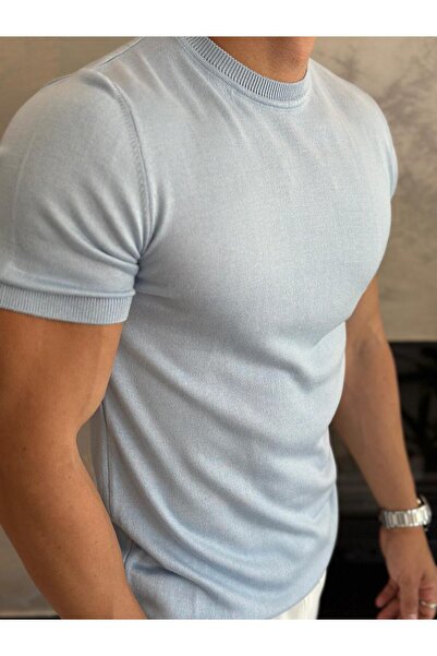 ECARTS Men's Slim Fit Cotton Crew Neck Tshirt Baby Blue Eca021