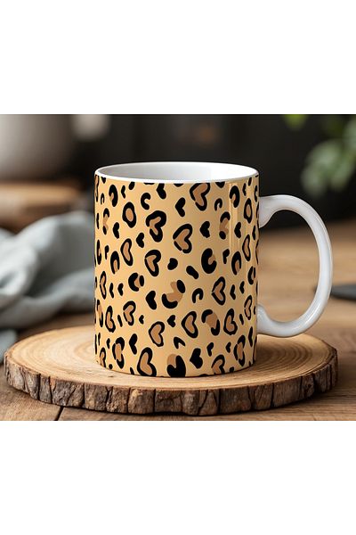 BB TRADE White Ceramic Printed Mug with Leopard Heart Pattern Design 330ml