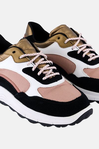 Geox Women Lace Up Casual Shoes, Black/White