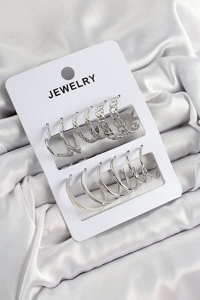 Clariss Brass Mixed Ring Model Silver Color 6 Pairs Women's Earrings Set
