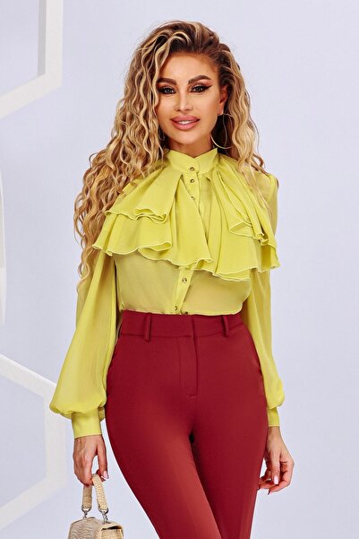 Atmosphere Fashion Cămașă elegantă măslinie cu volane