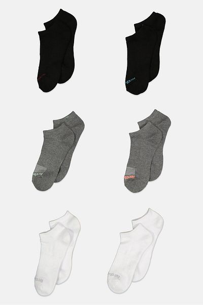 Reebok Women 6 Pairs Brand Logo Low Cut Socks, Black/White/Grey