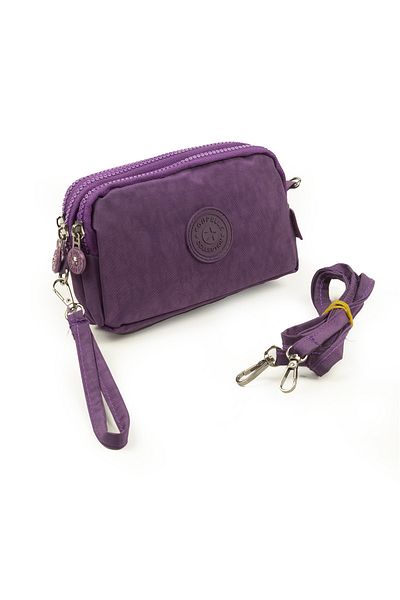 İMAKS Crinkle/Clinkir Waterproof 3 Zippered Shoulder Strap Mobile Phone Carrying Bag Wallet Purple 3031