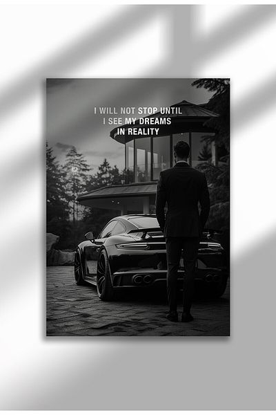 21mxm Frameless Motivational Wall Poster, Supercar Art, "Stop Until Proud" Quote, Fast Mindset 2025