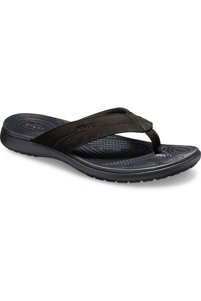 Crocs Men's Santa Cruz Leather Flip Clogs 39-40 EU - M7 US Black - Black/Black