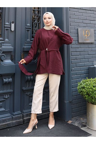 VAV Bluz with Tie Front - Claret Red - Vav