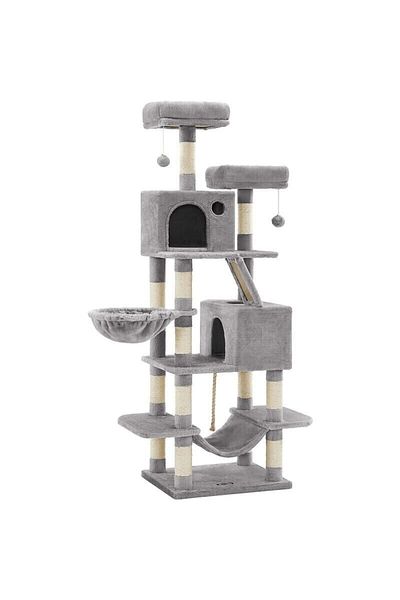feandrea Cat Play Set, Tree Type, Hammock and 2 Hideouts, 55x45x168cm, Gray