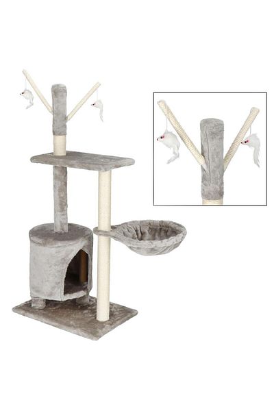 SERSIMO Cat play set, with scratching post, hiding place, lying area, mice, 108cm, gray