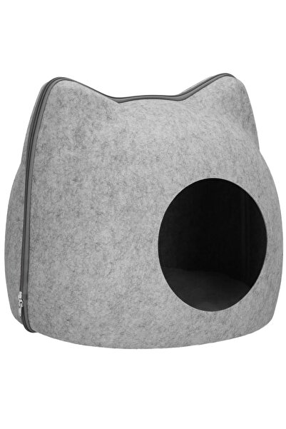 Optim Solution Bed for cats and dogs, soft and fluffy, non-slip, removable pillow, 38x36x36 cm, gray