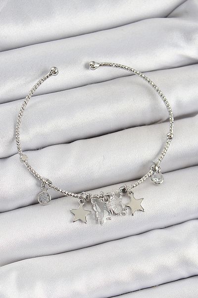 NETWORK ART Bfs Brass Zircon Stone Butterfly and Star Model Silver Color Charm Bracelet