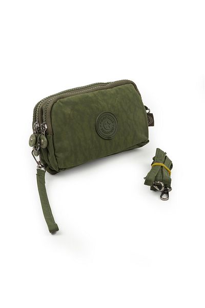 İMAKS Crinkle/Clinkir Waterproof 3 Zippered Shoulder Strap Mobile Phone Carrying Bag Wallet K. Green 3031