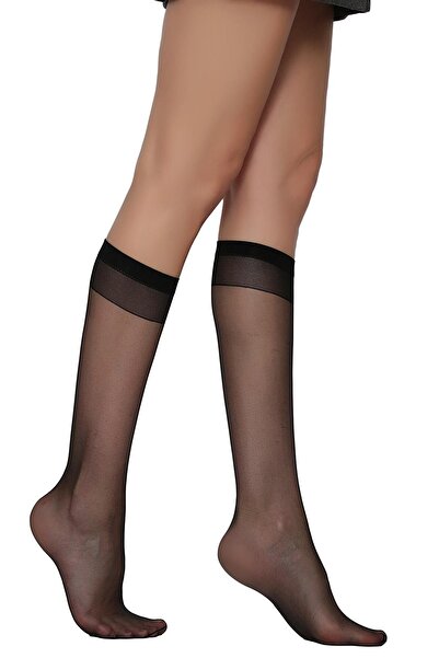 Daymod Women's Black Lady Fity 15 Thin Shiny Toeless Knee High Socks Pack of 6