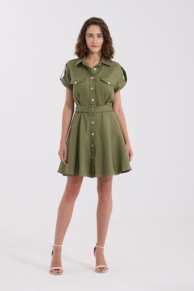 NOK İSTANBUL 100% Linen Melissa Dress Khaki