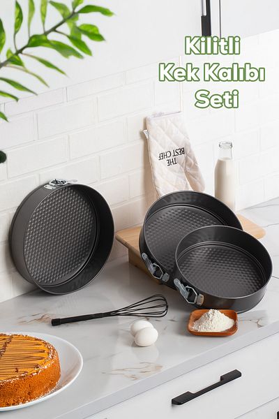 Porsima 912 Set of 3 Fireproof Non-Stick Metal Interlocking Clamp Round Cake Molds