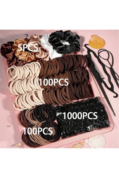 Generic Assorted Hair Ties Set,Elastic Headbands,Ponytail Clips,Bun Makers,Styling&Multiple Hairstyles,1209