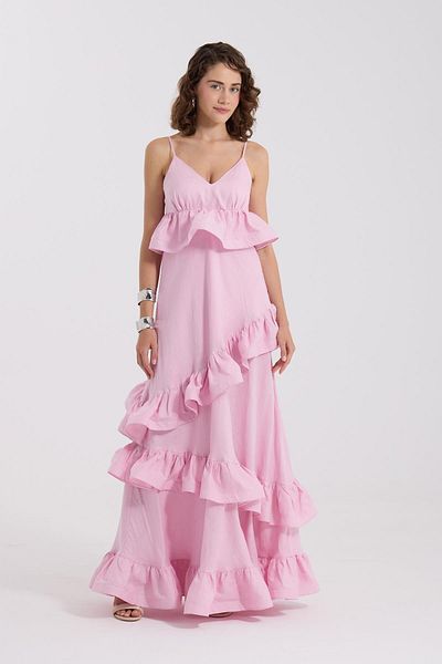 NOK İSTANBUL Sea Wawe 100% Linen Dress Pink