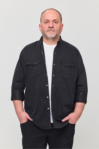 a02teks Large Size Men's Lycra Double Pocket Lycra Jeans Shirt (110-115 Kilos Fits 5XL)