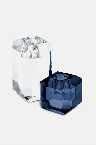 Tchibo 2 Pcs Stick Glass Candle Holders, Transparent and Navy