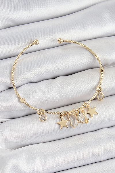 NETWORK ART Bfs Brass Zircon Stone Butterfly and Star Model Gold Color Charm Bracelet