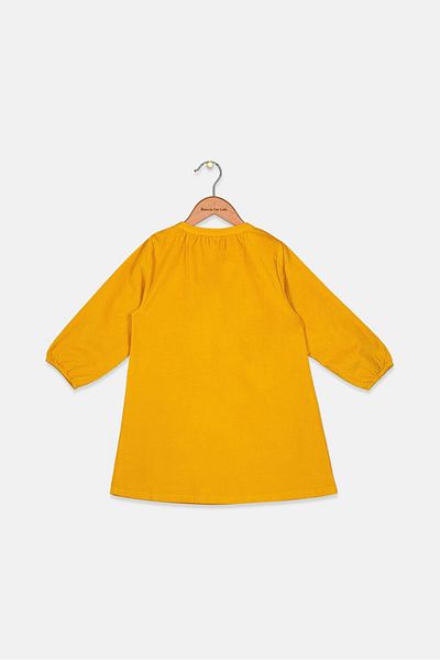 Tchibo Toddlers Girl Round Neck Long Sleeve Plain Dress, Gold