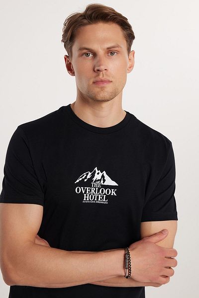 Tudors Men's Slim Fit Slim Fit 100% Cotton Soft Texture Printed Black Crew Neck T-Shirt