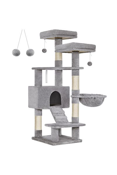 feandrea Cat Play Set, Tree Type, With 3 Cushions, 50x45x142cm, Gray