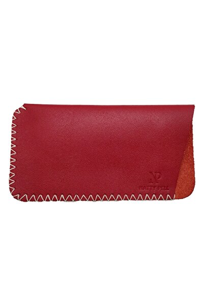 Natty Pell Glasses case Natty Pell in leather, red with white stitching in x, size L