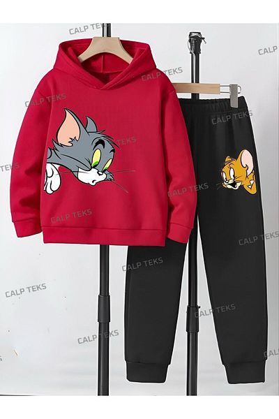 CALP TEKS Tomm Jerry Bottom and Top Printed Hooded Cotton Thick Fabric Children's Set