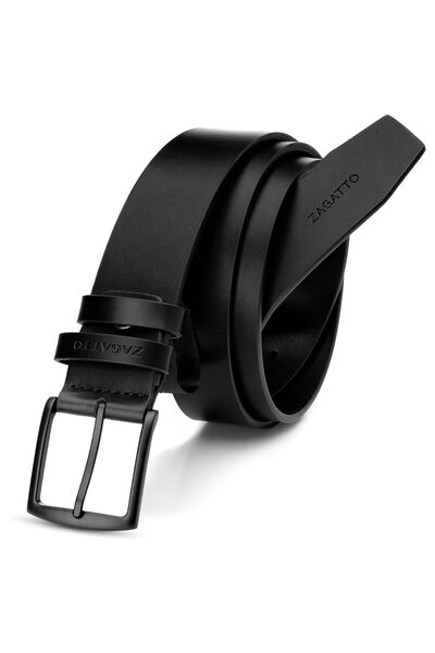 zagatto Ανδρική ζώνη από γνήσιο δέρμα, μαύρη, 115 cm x 38 mm, κλασική μεταλλι...