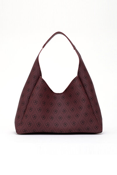 SHAKA Monogram Printed Burgundy Shk19 Faux Leather, Snap Closure, Single Compartment, Zippered Makeup Bag, Hand, Arm and