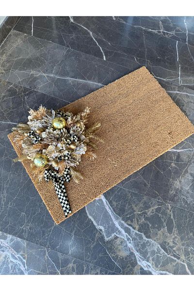 TASARIMHMODA Gold Design Door Ornament and Mat Set