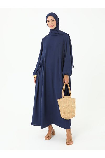 Refka Χαλαρό Φόρεμα Hijab με λεπτομέρεια με κορδόνια - Navy Blue - Refka