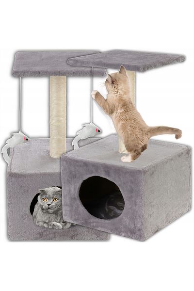 SERSIMO Cat play set, with scratching post, hidden, platform, 62cm, gray