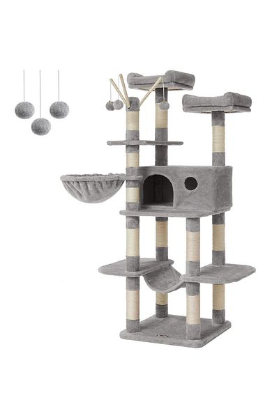 feandrea Cat play set, tree type, with hammock and hiding place, 50x50x164cm, gray