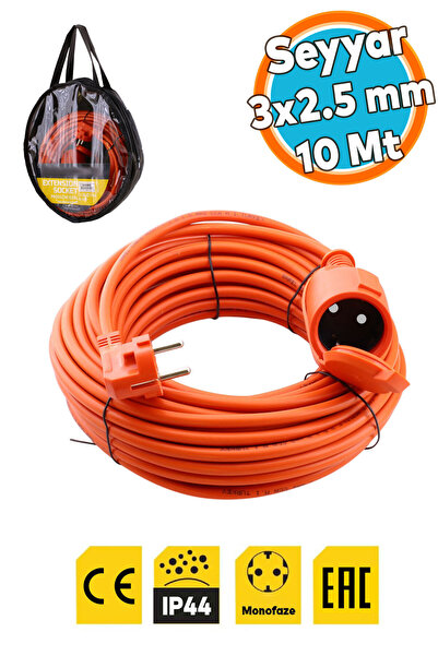 NZB Seyyar Uzatma Kablosu 10 METRE 3x2.5 mm Kapaklı Monofaze Ev Tipi Topraklı...