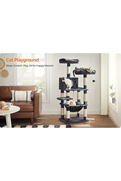 feandrea Cat Play Set, Tree Type, With 3 Cushions, 55x45x143cm, Gray