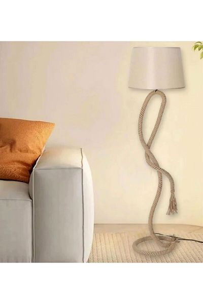 rexa Modern Rope-Design Floor Lamp – Beige Linen Shade, 158 x 35 cm