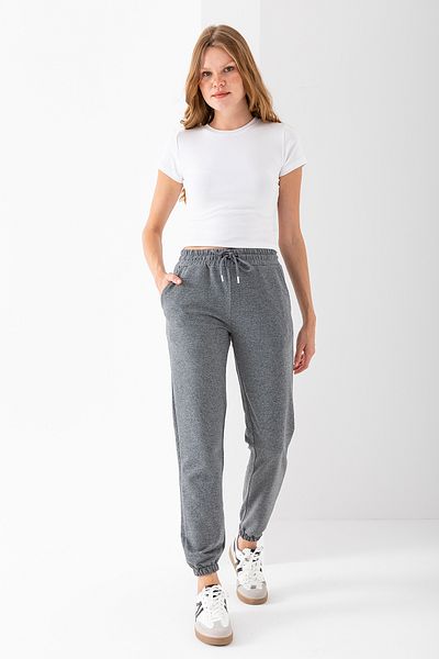 GİYSA Women's Elastic Waist and Leg Double Pocket Sweatpants Gray - 10050