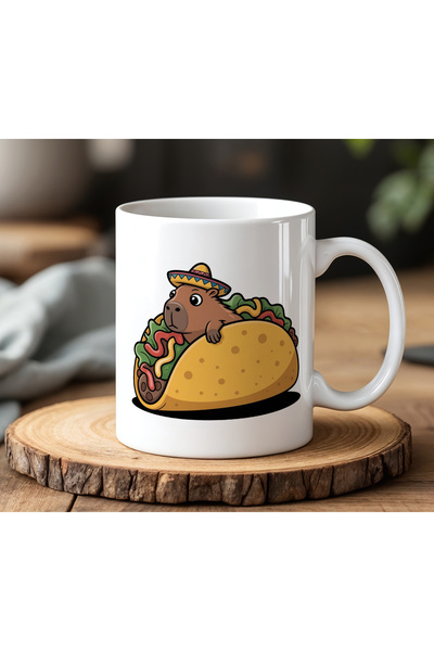 BB TRADE كوب كابيبارا تاكو مطبوع من السيراميك الأبيض بتصميم 330 مل