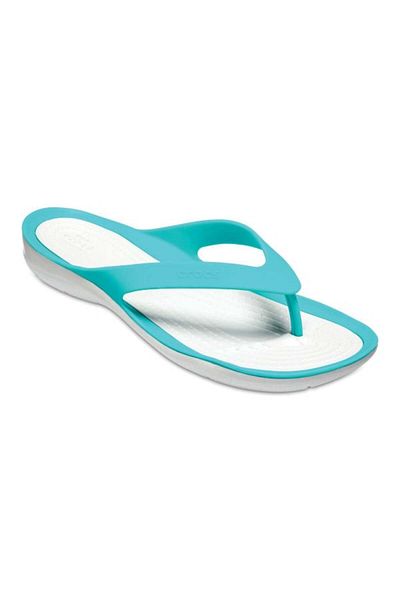 Crocs Flip-uri Swiftwater pentru femei, 38-39 EU - W8 US Albastru - Turcoaz tropical/Alb perlat