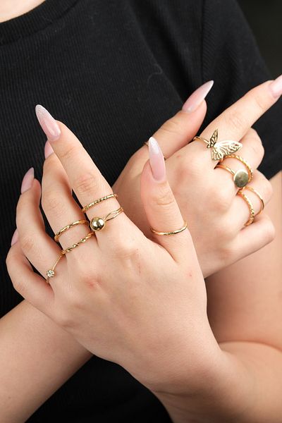 Jack Ferrero Women's Gold Color Non-Fade Ring Set